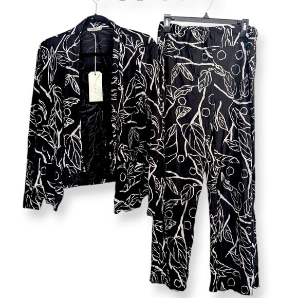 Chalet et ceci USA made botanical leaf bamboo blend 2 pc set kimono & pants S/M - Picture 5 of 14